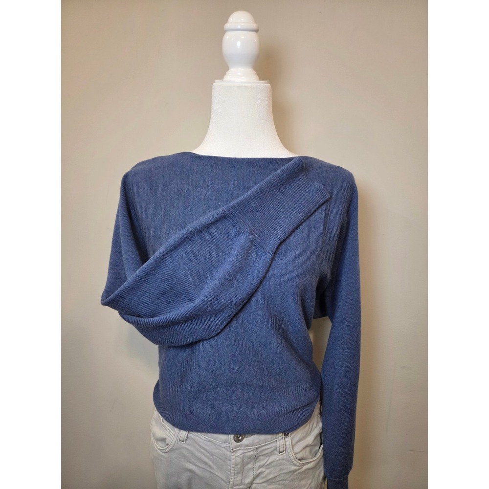 Saks Fifth Avenue Threads Blue Boat Neck Knit Sweater XL Oversized Long Sleeve